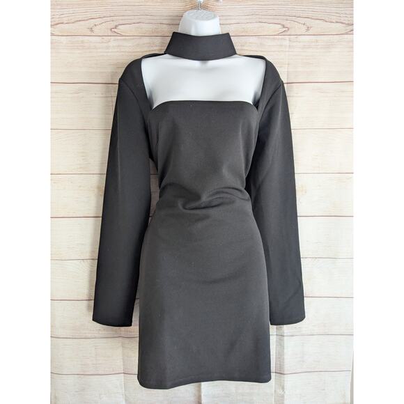 Lulu's Long Sleeve Bodycon Black Dress Mini Cut Out Dress XL - Picture 2 of 9